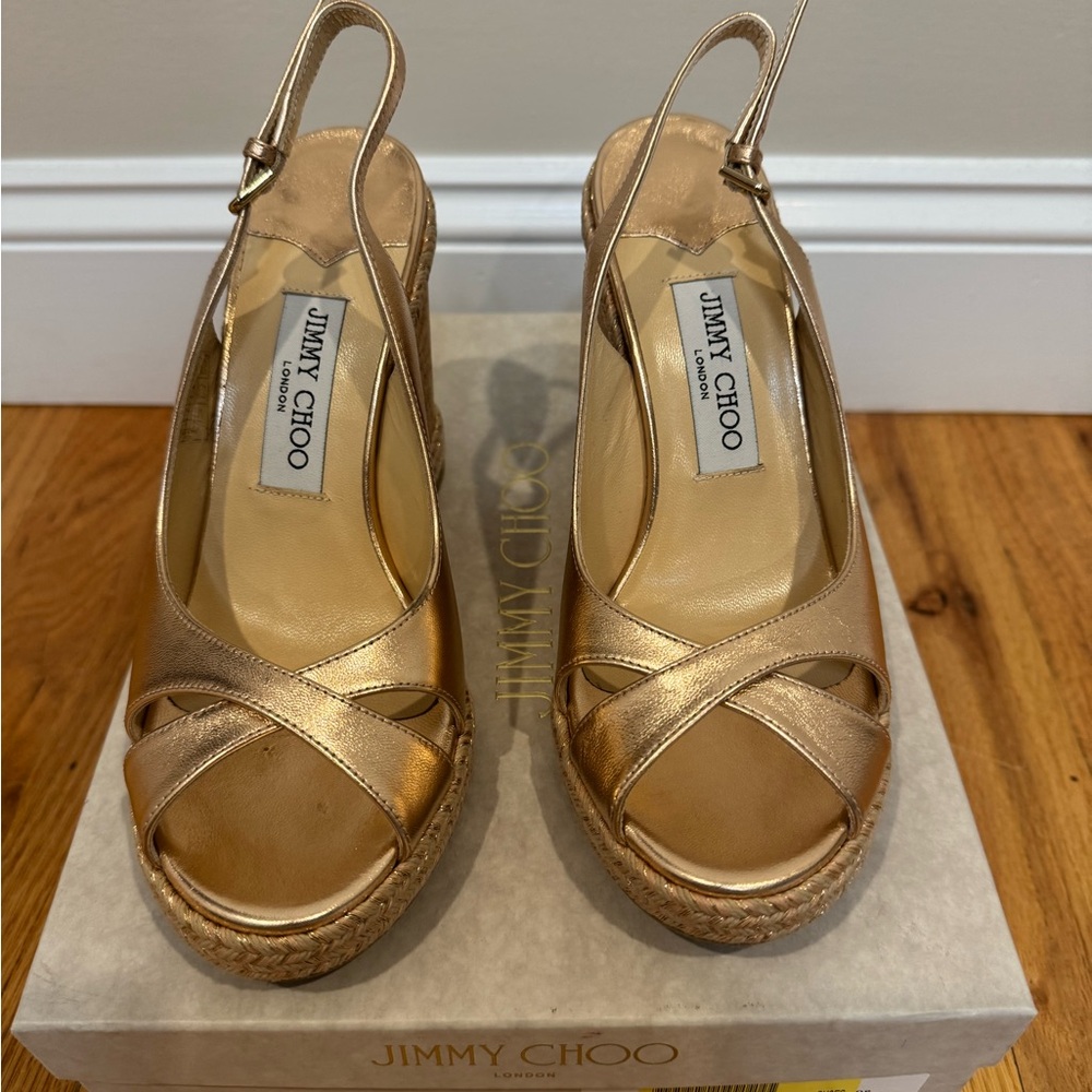 Jimmy Choo Metallic Gold Espadrille Sandals